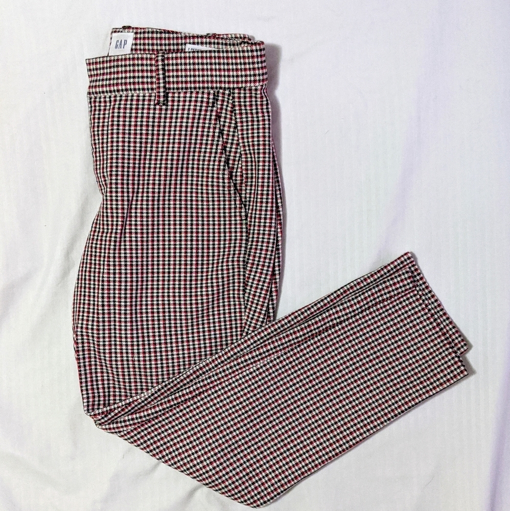 Red plaid skinny ankle pants